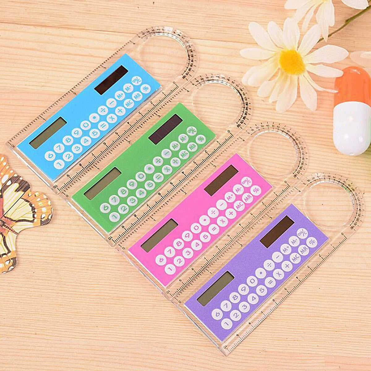 Solar Ruler Calculator with Magnifier Transparent Pocket Mini Calculator Stationery Math Toys School Electronics Calculator Shop1100073022 Store