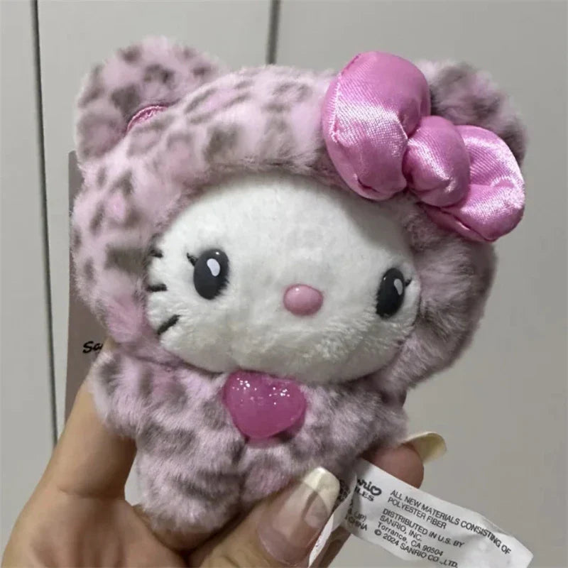 Sanrio Leopard Print Bear Series Hello Kitty Keychain Pendant Cartoon Kitty Cat Plush Doll Pendant Keychain Bag Decorations Gift Stone's Store