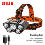5 LED Headlamp Rechargeable with Built in 18650 Battery Strong Light