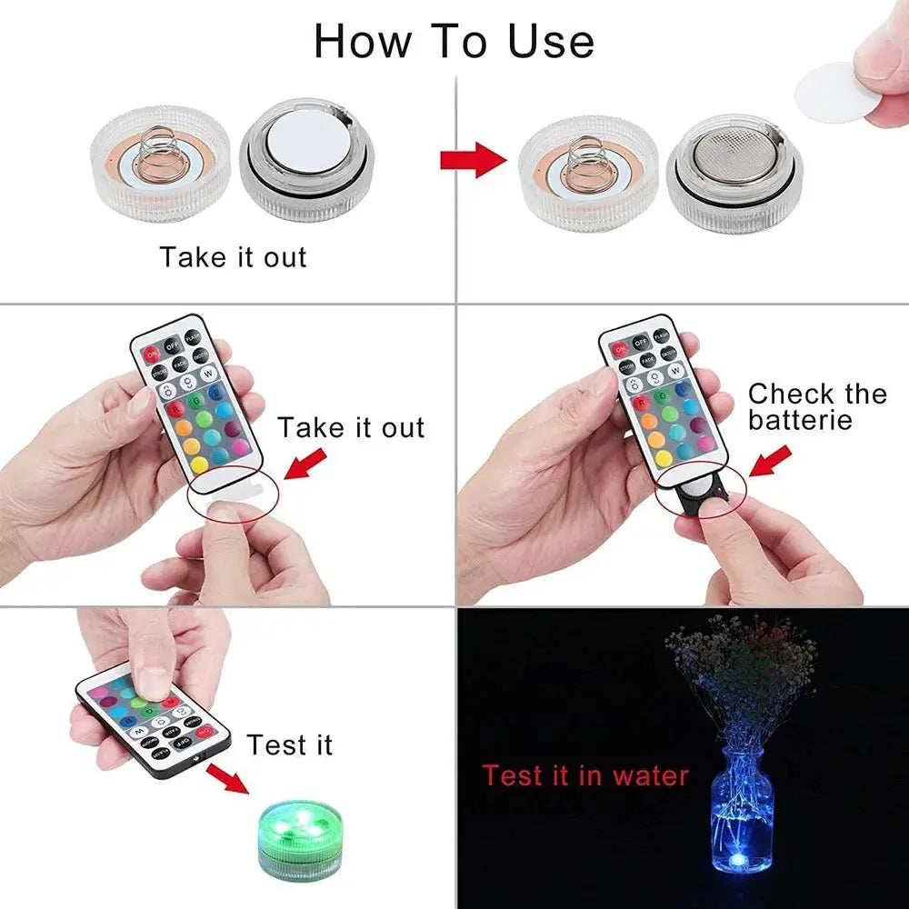 Mini luces LED sumergibles con control remoto, multicolor, impermeables, pequeñas