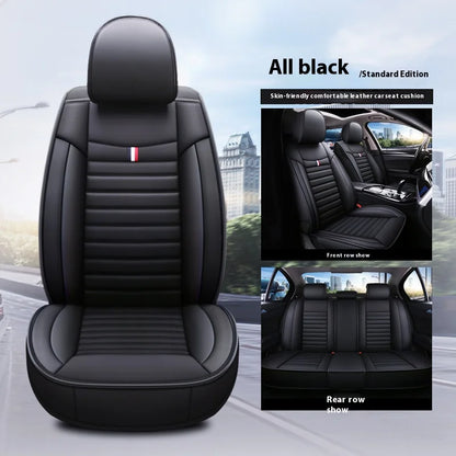 5-Seater Full Set Sporty Style Black Blue Leather Car Seat Cover Waterproof Interior Accessory