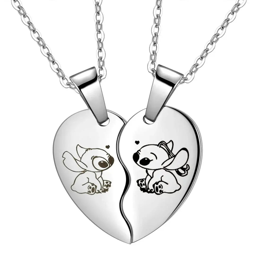 Colgantes de collares de moda Disney de Lilo & Stitch para parejas con corazón