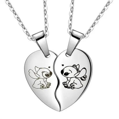 Colgantes de collares de moda Disney de Lilo & Stitch para parejas con corazón