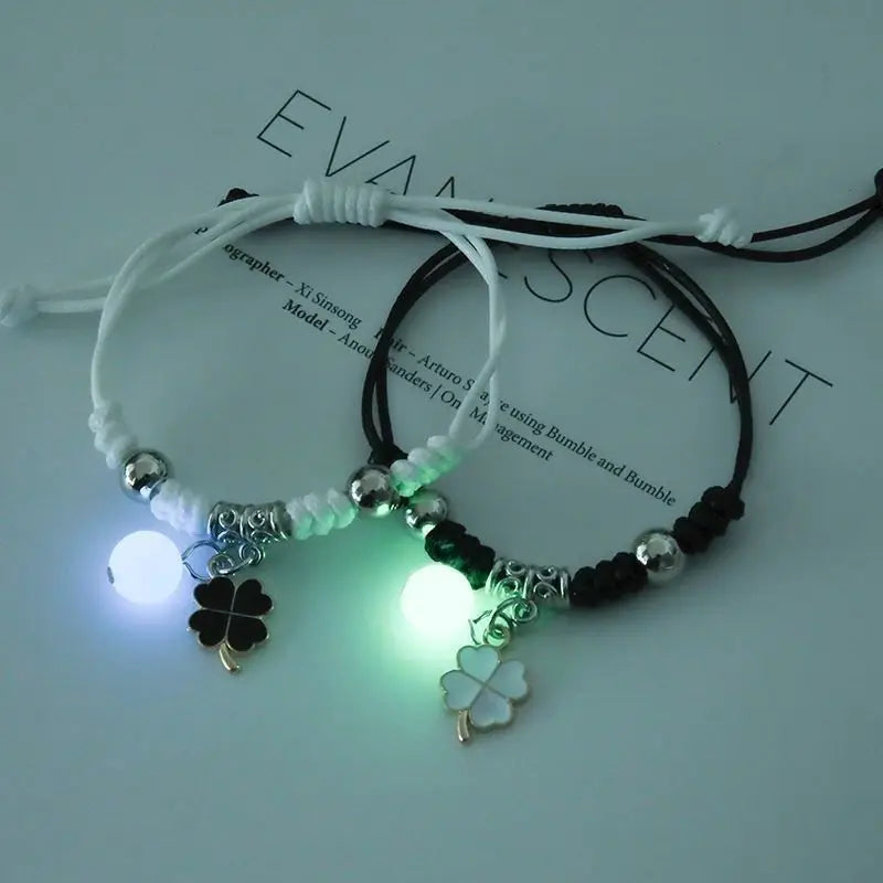 Luminous Beads Star Couple Bracelets For Women Men Charm Cat Flower Heart Key Lock Cross Matching Bracelets dropshipping-A Store