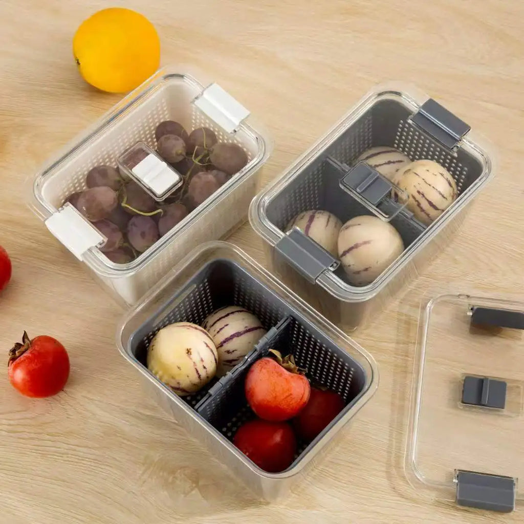 Clear Fresh-Keeper Box – Drain Basket for Veggies & Fruits!