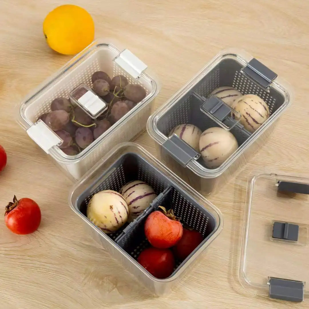 Clear Fresh-Keeper Box – Drain Basket for Veggies & Fruits!