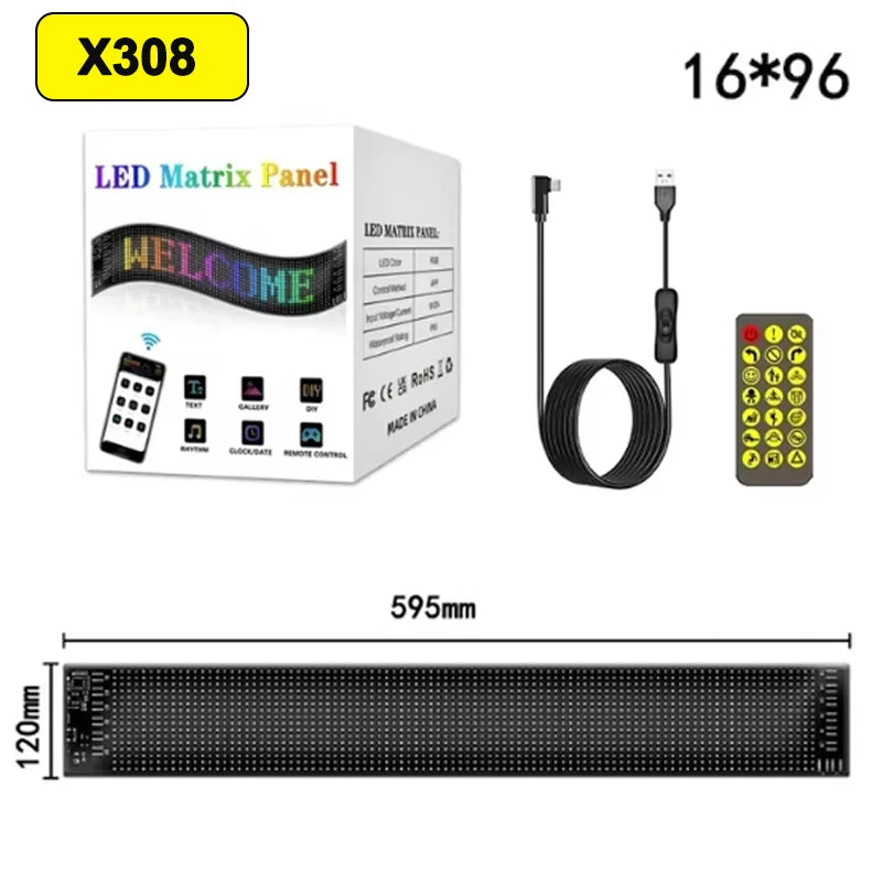 Dynamic Devil's Eye Truck Windshield Scrolling Advertising LED Car Sign RGB DIY App Control LED Panel Flexible Display Light