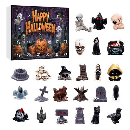 24Pcs Ghost Pumpkin Figurines Halloween Advent Calendar Box Resin Spooky Black Car Bat Ornaments Countdown Calendar Surprise Box
