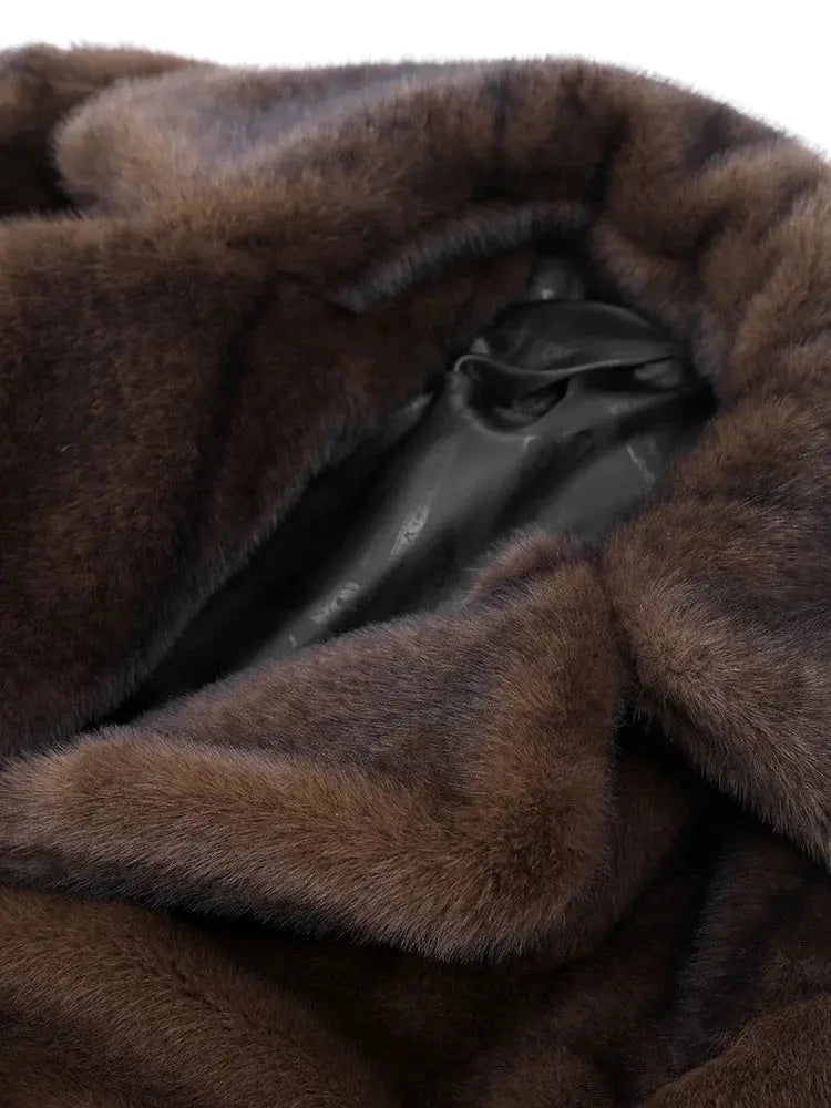 Women's Dark Brown Faux Fur Long Overcoat Single Breasted Fleece Long AliExpress