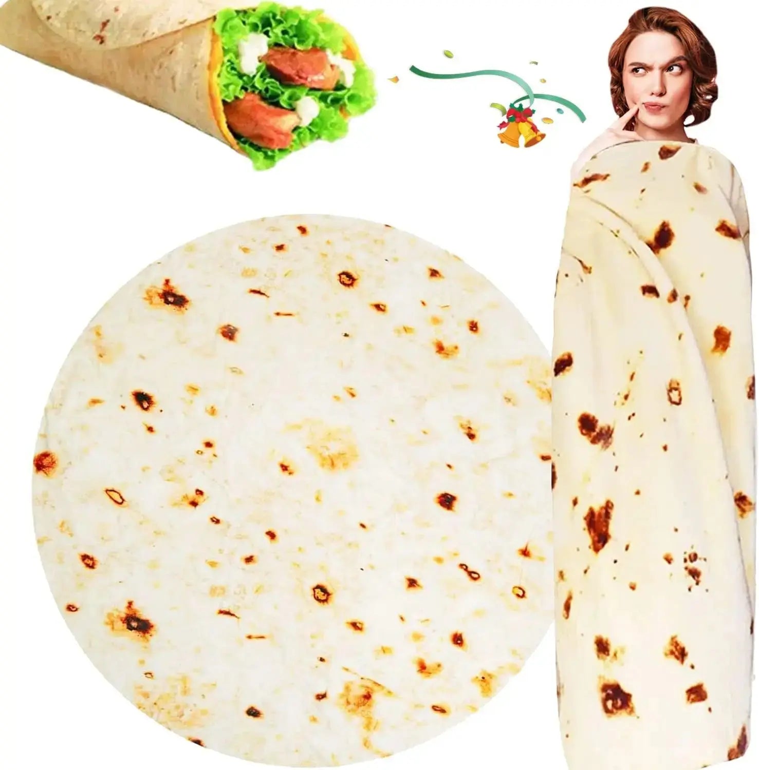 Tortilla Burrito Blanket for Adult Men Women Funny Novelty Gag Food Throw Blanket Trendy Stuff Flannel Taco Wrap Blanket  Decor( Shop1104298725 Store