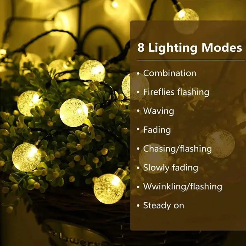 Solar Crystal Globe LED String Lights 60 LED 8 Lighting Modes IP65