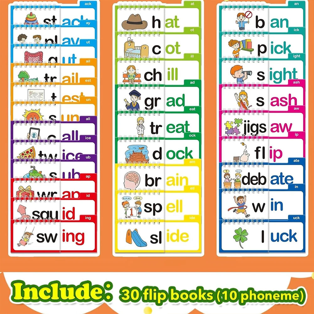 Lectura Flip Book 30 Libros Flip de Leer y Rimar Libros Flip de Familias de Palabras Tarjetas Didácticas Tarjetas de Vocabulario ABC Lectura Educativa