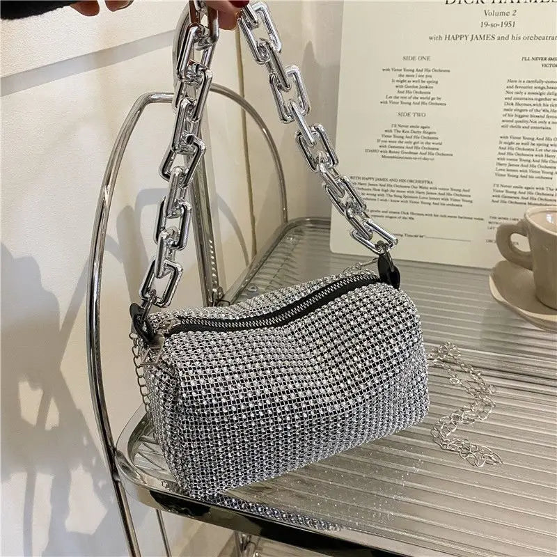 Allover Rhinestone Bucket Bag, Glitter Chain Prom Purse, Women's Mini Crossbody Bag (6.3*3.54) Inch Stone's Store