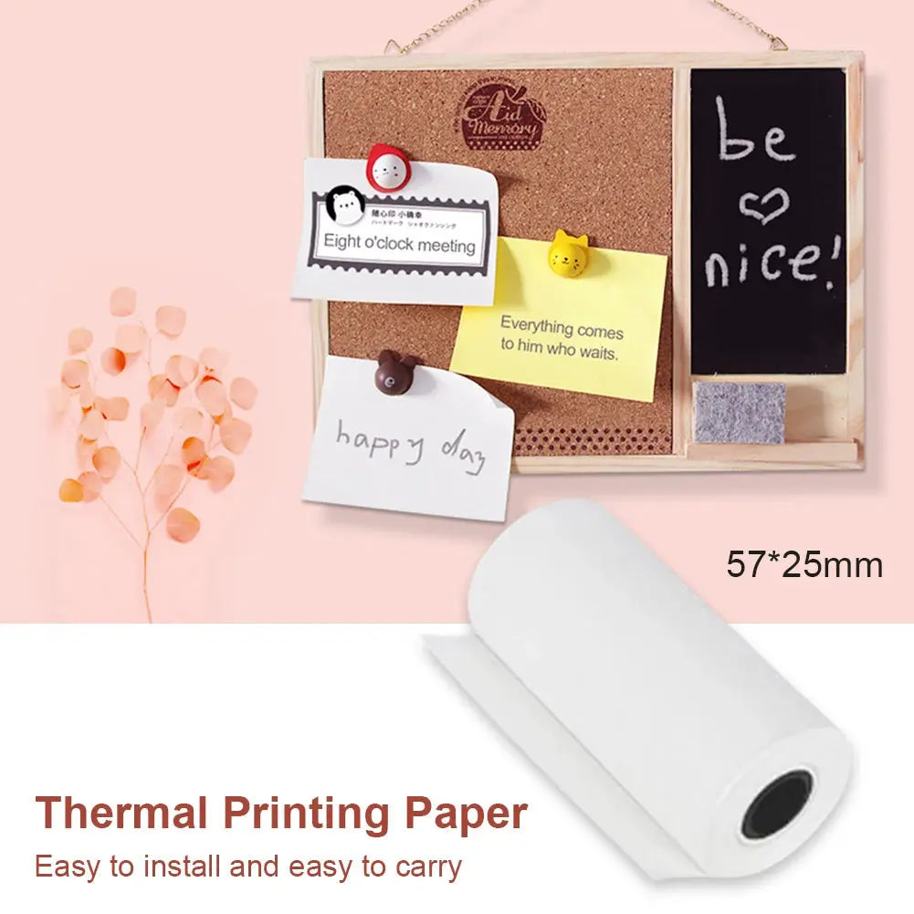 Wirelessly BT 200dpi Mini Thermal Printer with 6 Rolls Paper Label Maroon Asteria