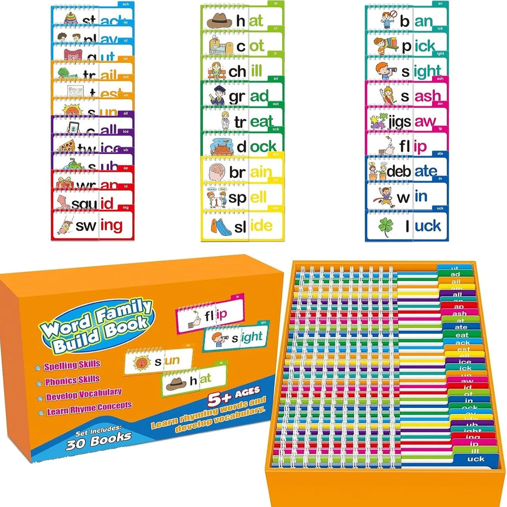 Lectura Flip Book 30 Libros Flip de Leer y Rimar Libros Flip de Familias de Palabras Tarjetas Didácticas Tarjetas de Vocabulario ABC Lectura Educativa