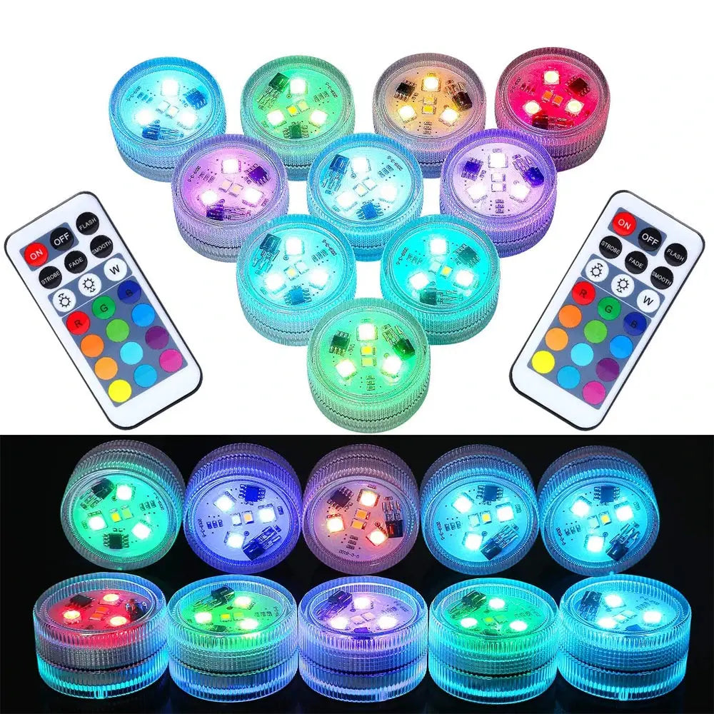 Mini luces LED sumergibles con control remoto, multicolor, impermeables, pequeñas