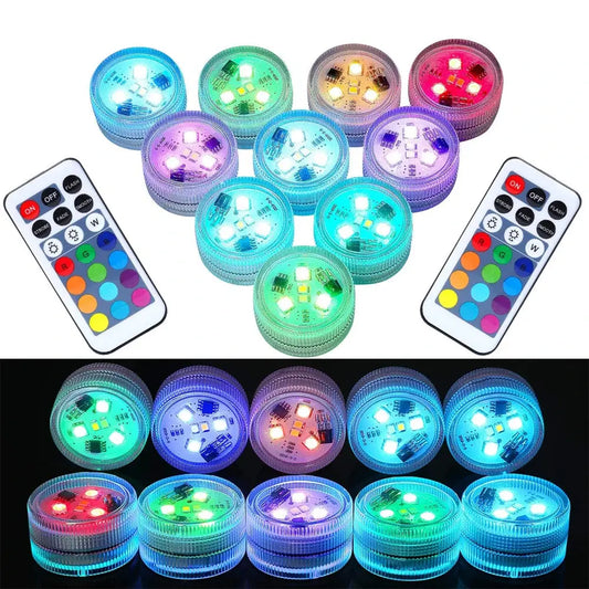 Mini Submersible LED Lights with Remote Multicolor Waterproof Small