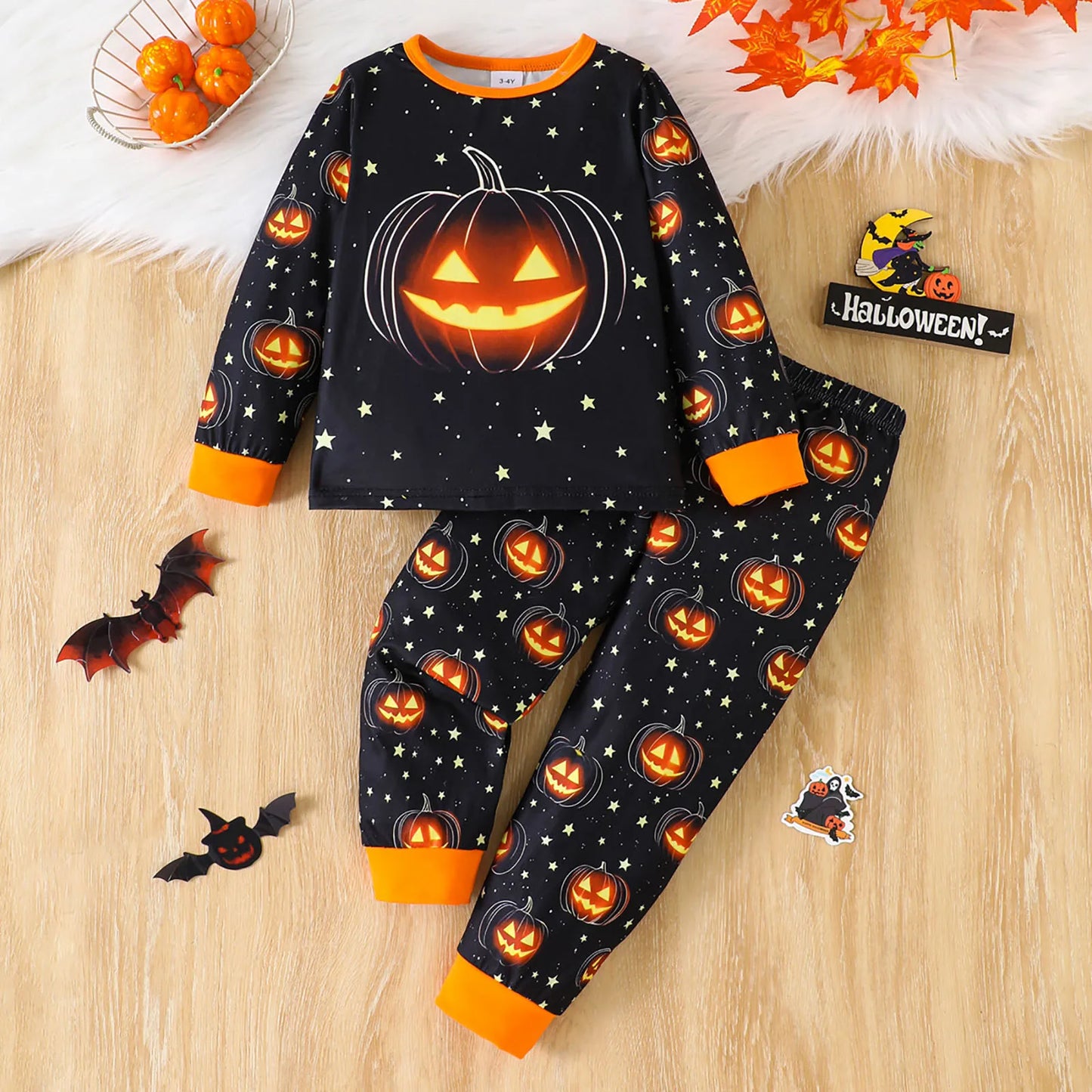 5t Boy Clothes Fall Boy Halloween Home Dress Pajamas Set Pumpkin Print Top Full Printed Pants Two Piece Set Boys 3 Years Clothes