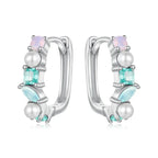925 Silver Multi Color Stone Hoop Earrings Opal Pearl Rainbow Finger Ring