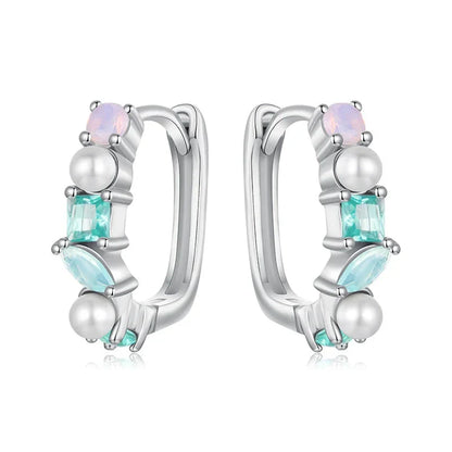 925 Silver Multi Color Stone Hoop Earrings Opal Pearl Rainbow Finger Ring