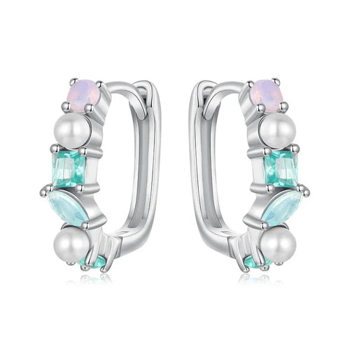 Pendientes de aro de plata 925 con varias piedras de colores Anillo de dedo de ópalo y perlas arcoíris