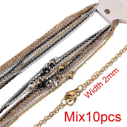 10pcs Stainless Steel Necklace Cuban Chains Hypoallergenic Rolo Link
