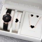 5PCS/Set Women's Watch Fashion Leather Band Analog Quartz Watches