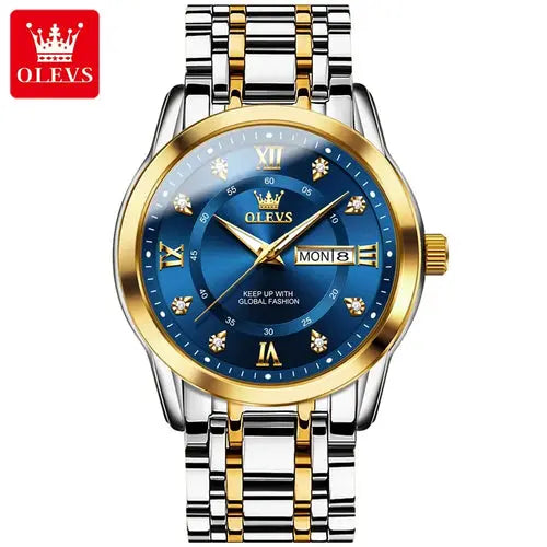 OLEVS Reloj de cuarzo para hombre con diamantes de lujo y oro, resistente al agua