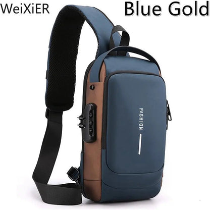 WEIXIER Anti-Theft USB Charging Crossbody Chest Bag for Men – Waterproof Oxford Shoulder Sling with Lockable Zipper, Business & Travel Messenger Pack Shop1103843745 Store