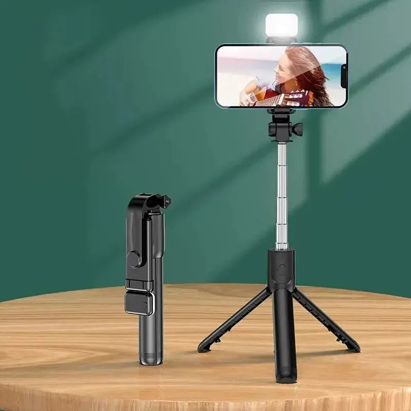 Trípode para palo selfi inalámbrico con luz y control remoto Bluetooth