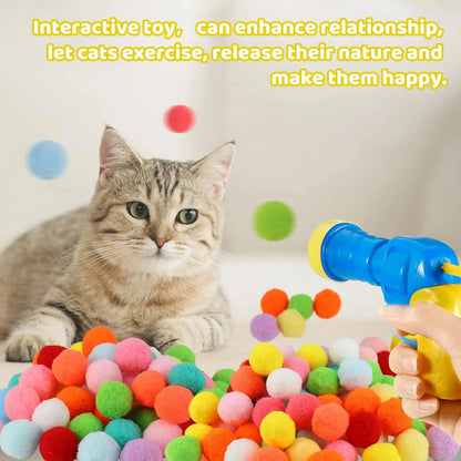 Cat Toy Balls,1 Cat Ball Launcher and 100Pcs 1.2inch Cat Pom Pom Balls