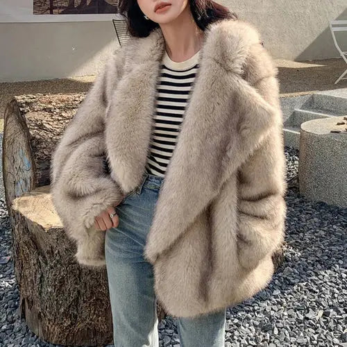 Neo Mint Luxury Brand Women Faux Fur Coat Animal Gradient Color 2024