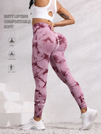 Hip Lifting Seamless Fitness Gym Leggings Tie-Dye Yoga Pants Women's Exercise Tights Tummy Control High Waist Workout Pants