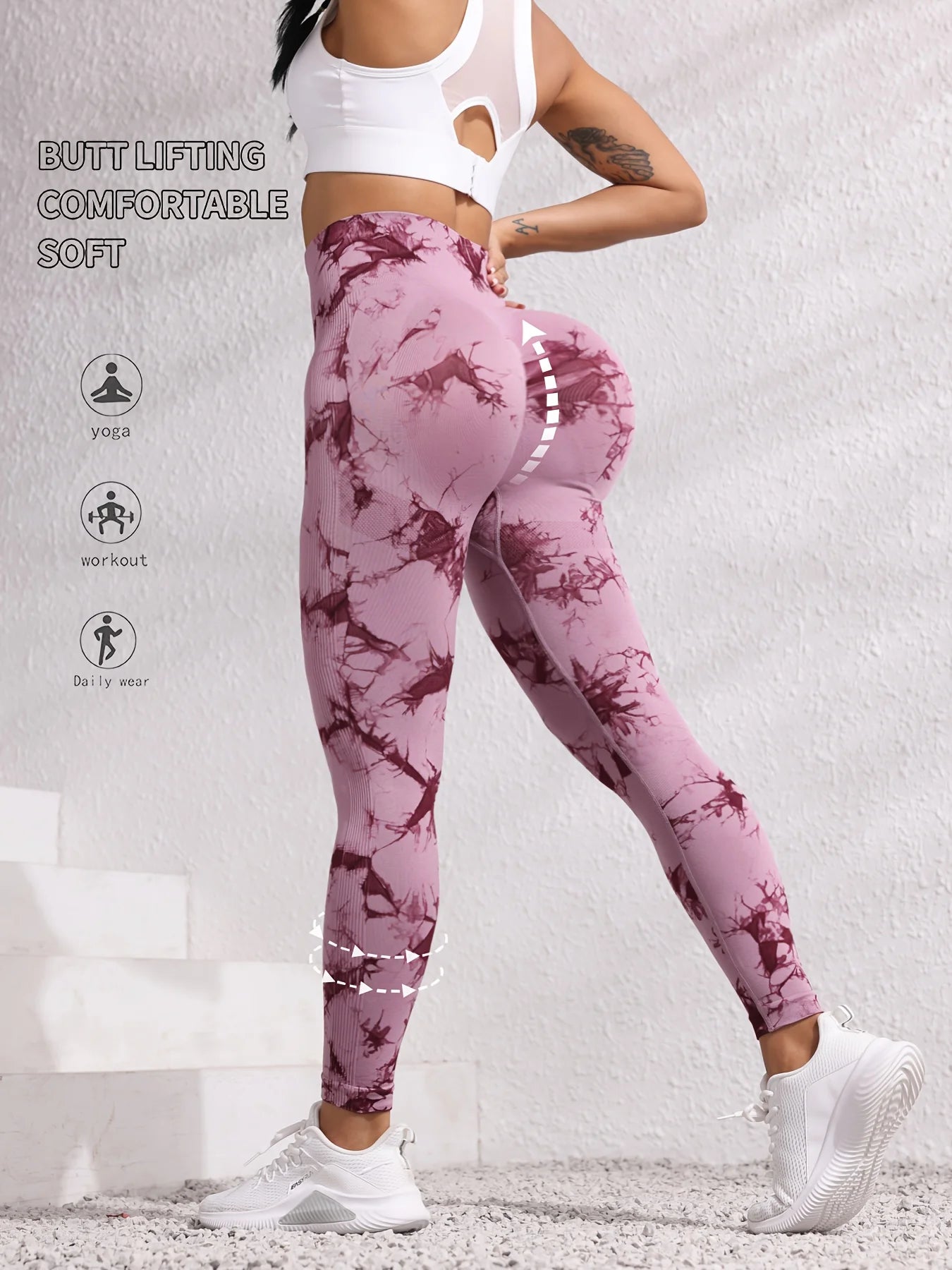 Leggings de gimnasio sin costuras para levantar la cadera, pantalones de yoga tie-dye, mallas de ejercicio para mujer, pantalones de entrenamiento de cintura alta con control de abdomen