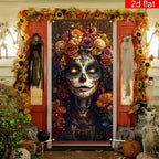 1PC Large Sugar Skull Front Door Decorative Curtain Day of the Dead Polyester Material Bright Durable for Home Decor