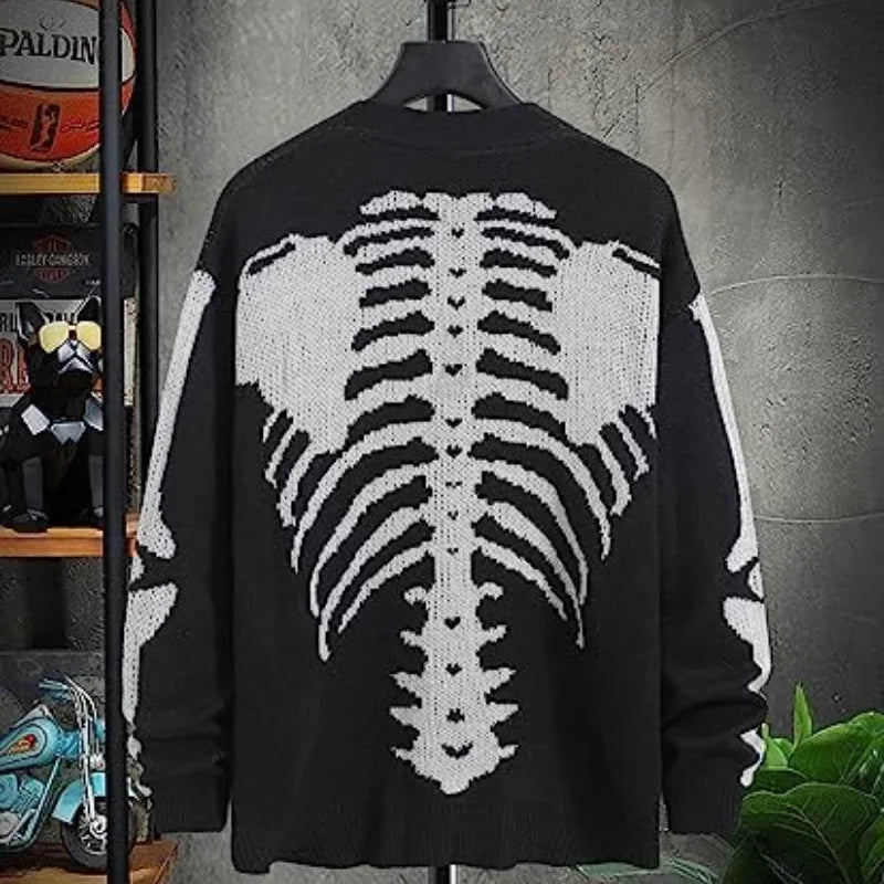 Autumn Winter Knit Sweater Coat 2023 Halloween Skull Knitted Cardigan Women Loose Female V Neck Coat Long Sleeve Tops Jacket