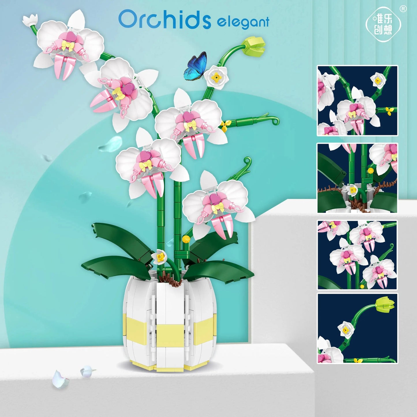 Orchid Flower Building Blocks Model Set Romantic Flowers Wildflower