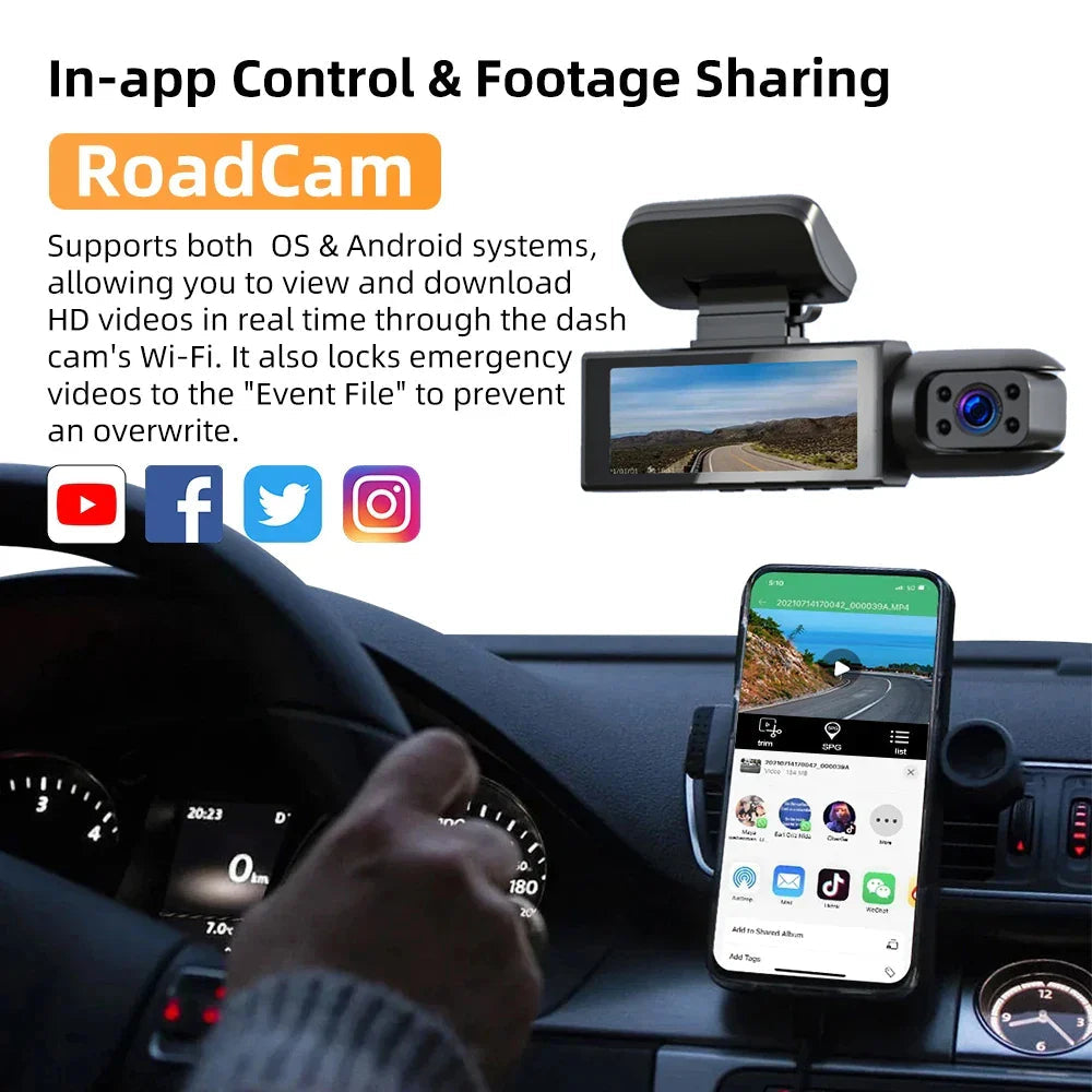 New  Wide Angle 1080P WIFI APP Control Dual Camera Dash Cam (Front & Inside) With IR Night Vision Loop Recording Gmaipop Store