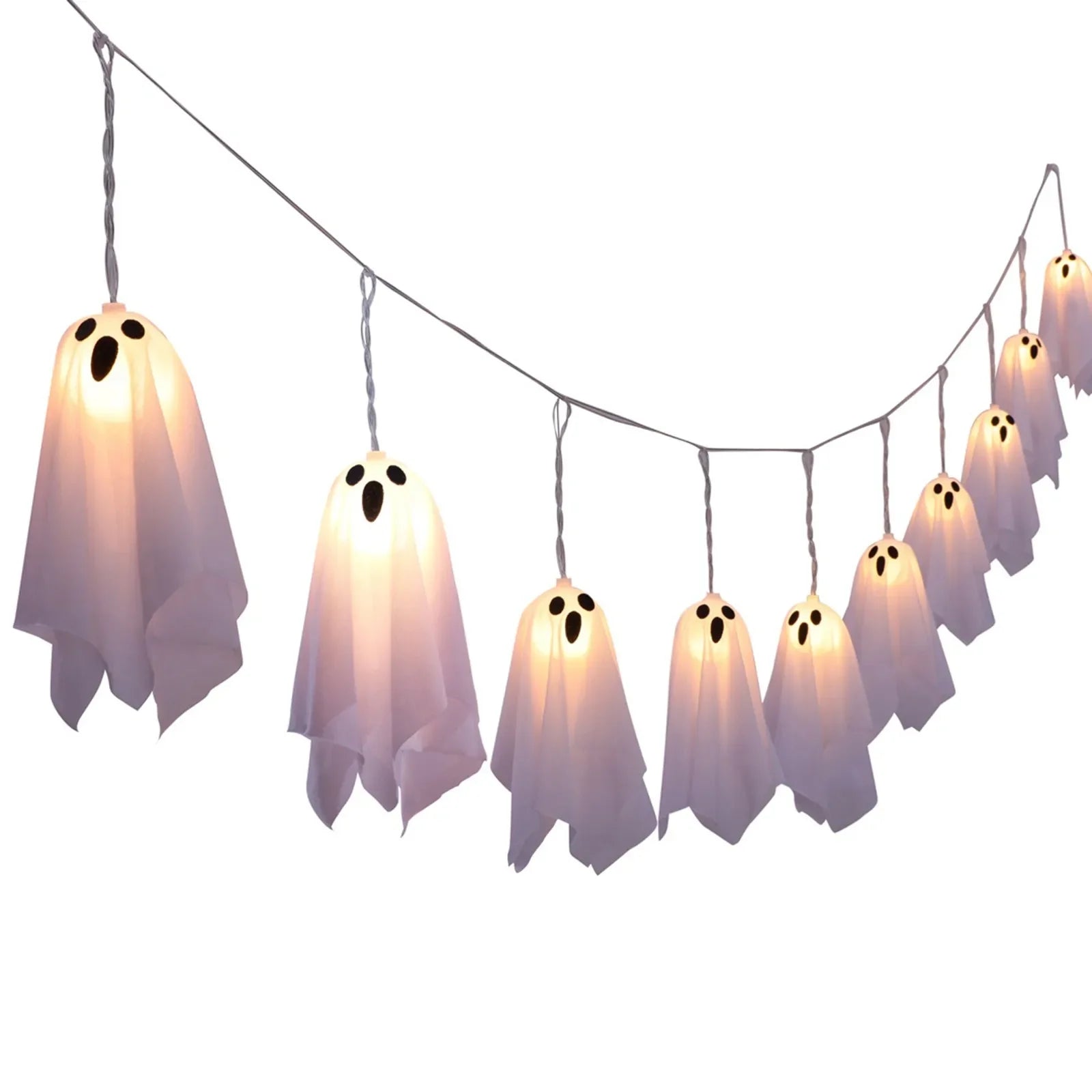 Halloween Ghost String Lights, 10PCS LED Spooky Hanging Ghosts Decor, Light Up Glow Garland, 8 Modes Waterproof String Garland