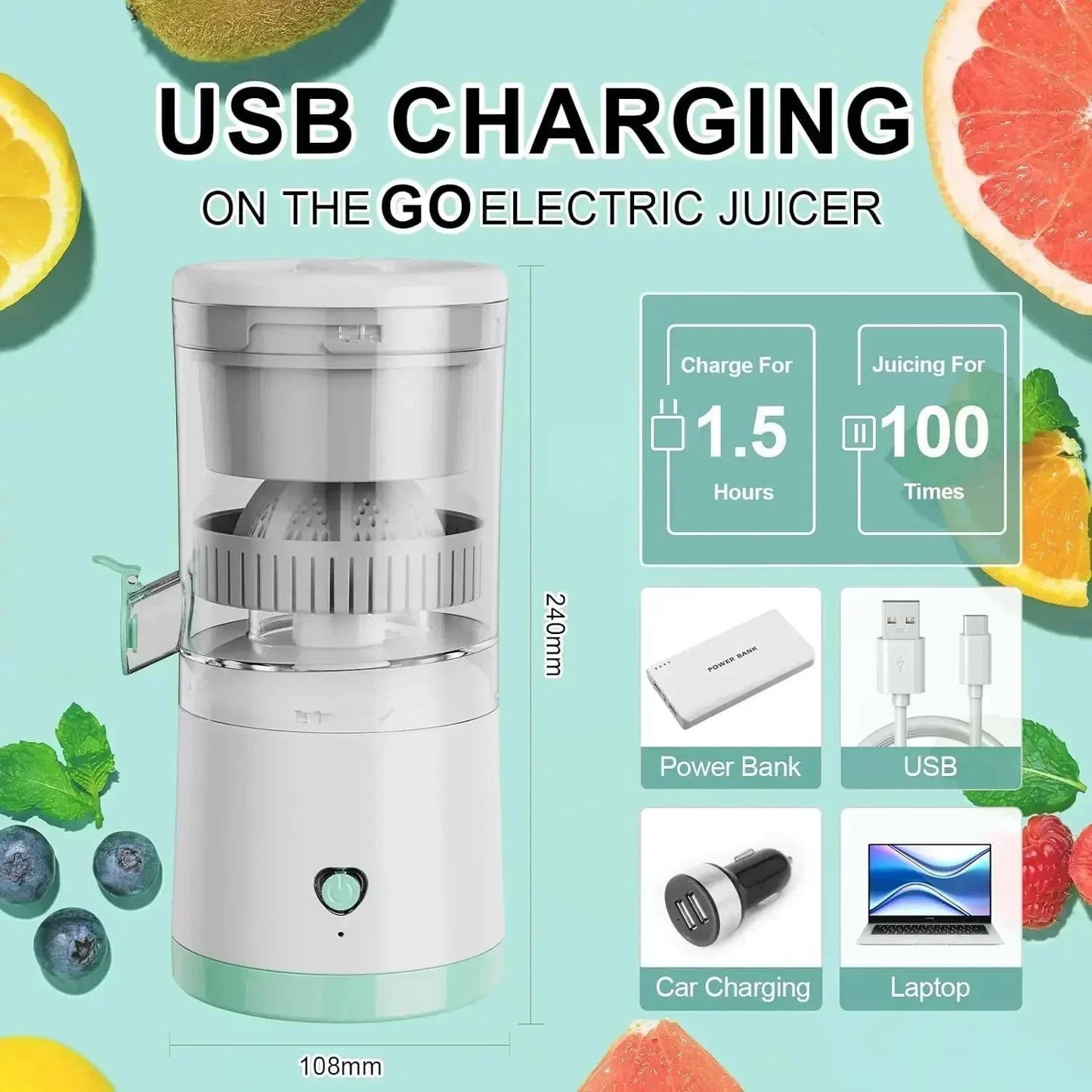 Portable Electric Juicer Electric Juicer Orange Juice Squeezer Fruit Juicer Household Orange Lemon Blender USB Charging Kitchen HELLO NEW WORLD Store