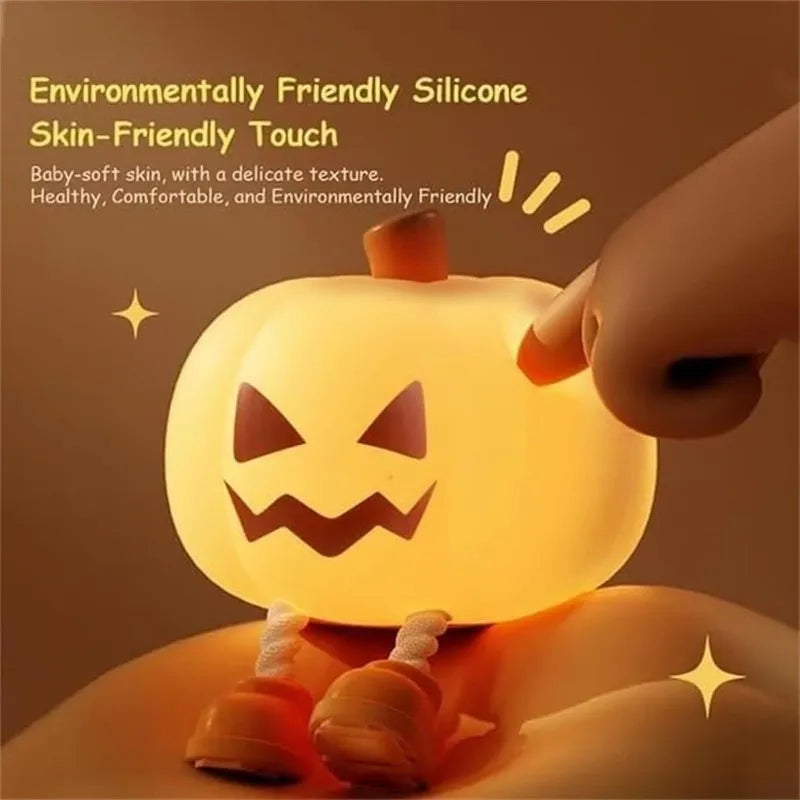 Halloween Pumpkin Night Lights Cute Soft Silicone Safe Lamp Decorations Timing Dimmable Bedside Decor Kids Baby Halloween Gifts