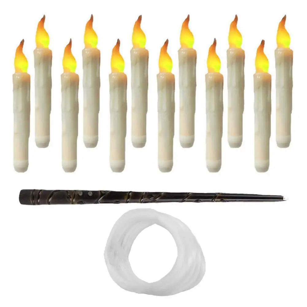 12 Pcs Hanging Floating Candle LED Wand Remote Control Magic Flameless Taper Fake Candle for Halloween Party Decor