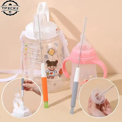 3 In 1 Cup Cover Straw Cleaning Brush Multi-functional Bottle Cleaning