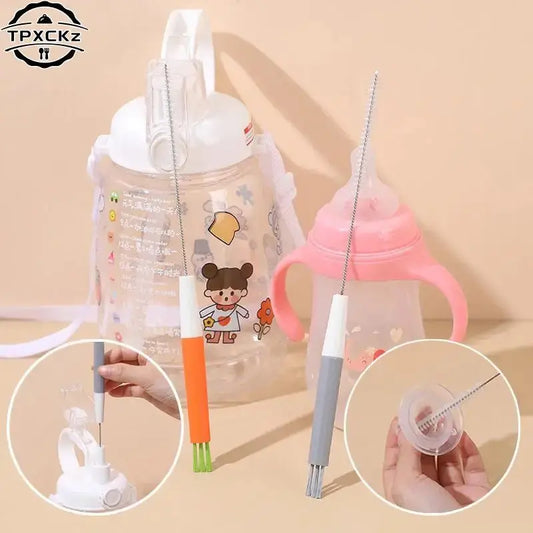 3 In 1 Cup Cover Straw Cleaning Brush Multi-functional Bottle Cleaning