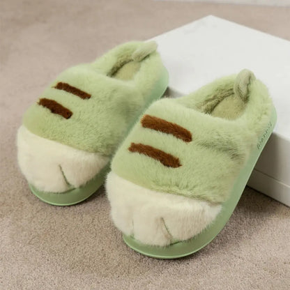 1 Pair Winter Plush Slippers Thick Non-Slip Insoles Cartoon Cat Design