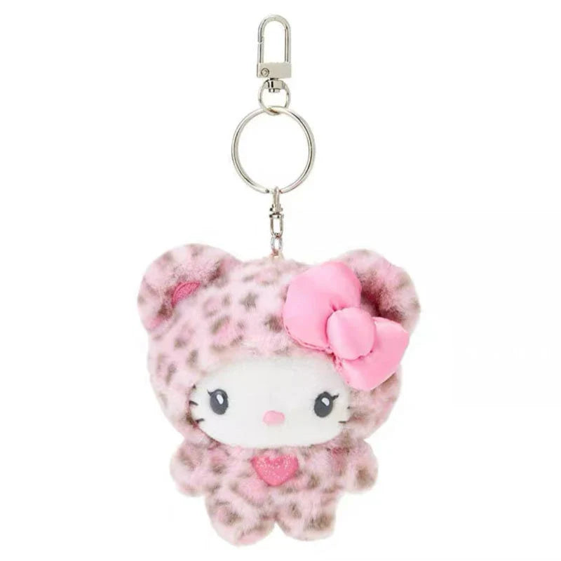 Sanrio Leopard Print Bear Series Hello Kitty Keychain Pendant Cartoon Kitty Cat Plush Doll Pendant Keychain Bag Decorations Gift Stone's Store