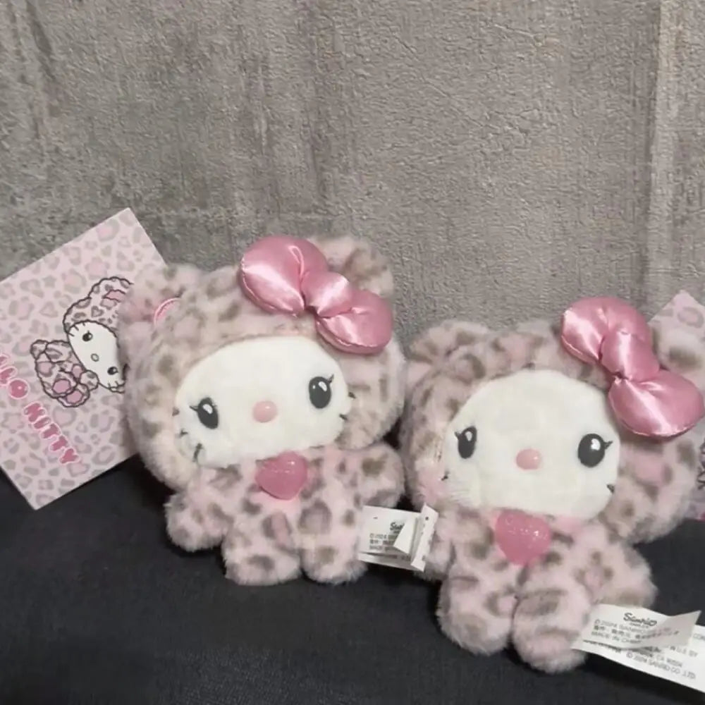 Sanrio Leopard Print Bear Series Hello Kitty Keychain Pendant Cartoon Kitty Cat Plush Doll Pendant Keychain Bag Decorations Gift Stone's Store