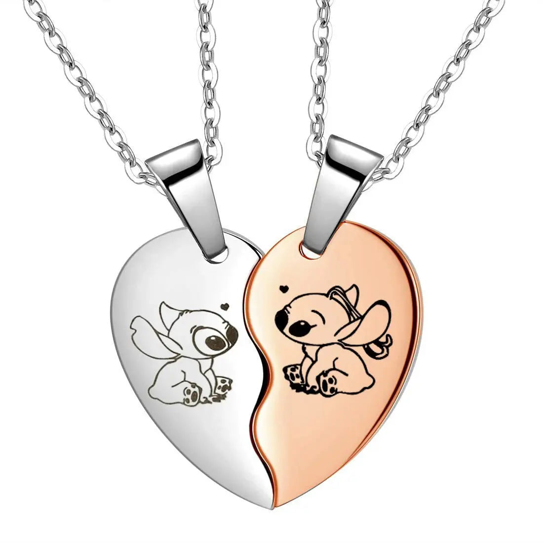 Colgantes de collares de moda Disney de Lilo & Stitch para parejas con corazón