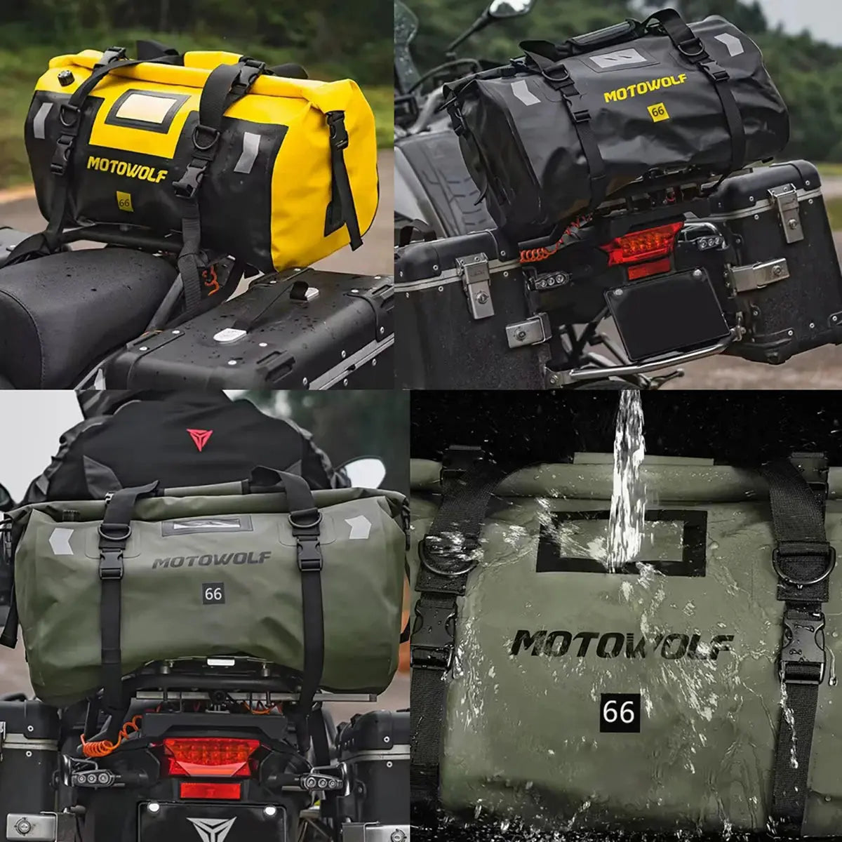 Bolsa Seca Impermeable para Moto con Reflectores, Bolsa de Viaje Duffle Trasera Esquí