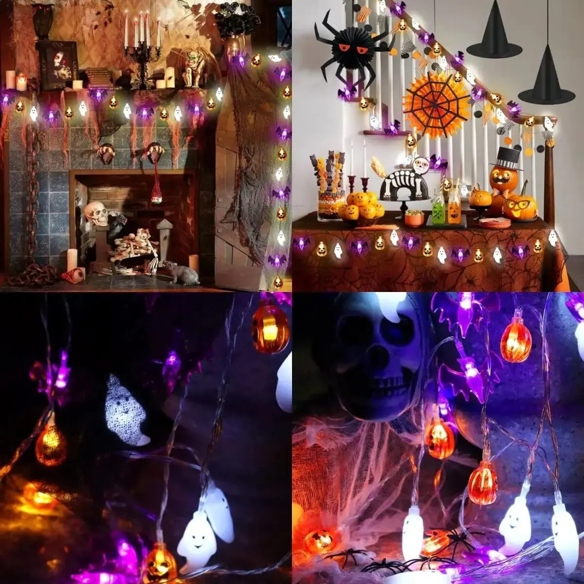 1pc LED Halloween String Lights Bat Ghost Pumpkin Decorative Lamp Battery Operated Festival Lights For Halloween Party Decor